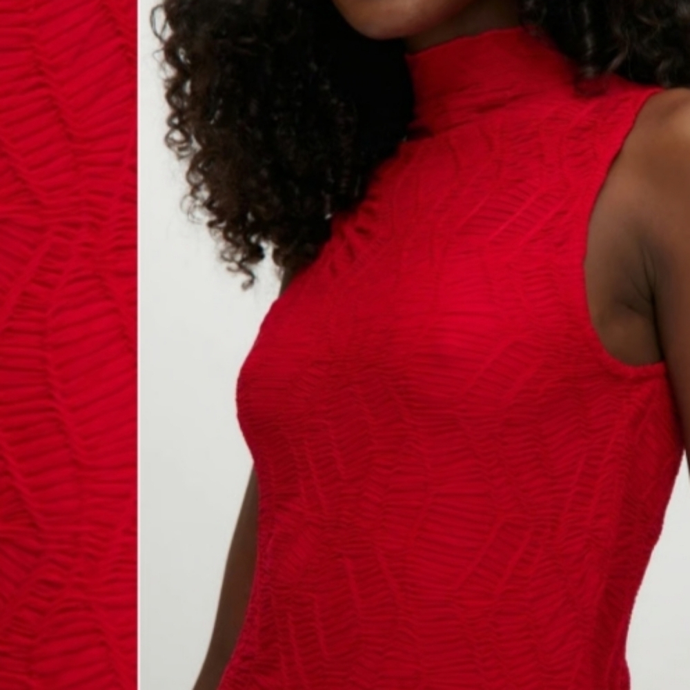 HOUSE OF HARLOW 1960 RED MIDI BODYCON TEXTURIZED WEB DRESS, US S, NWT